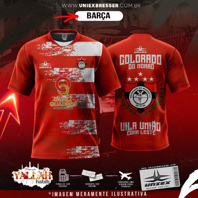 Camiseta oficial vermelha do Colorado do Morro — Vila União Zona Leste