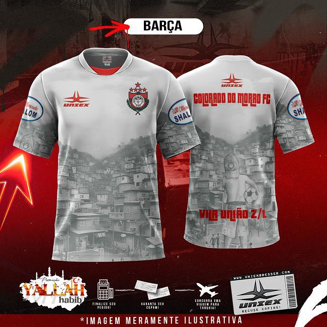 Camiseta oficial branca do Colorado do Morro FC — Vila União Zona Leste